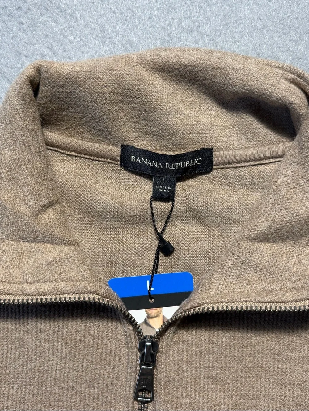 Banana Republic Waffle Knit 1/4 Zip Sweater Mens Large Tan Cotton Pullover NWT